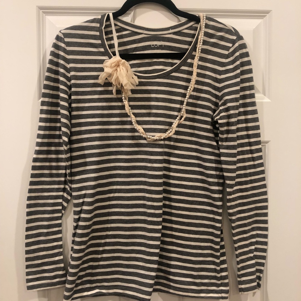 LOFT adorable striped shirt with attached necklace